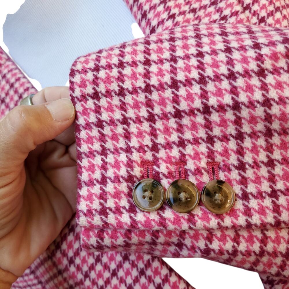 J. Crew Berry Pink Houndstooth Blazer Jacket Ivy Preppy Academia Wool Blend 12 - Picture 5 of 16